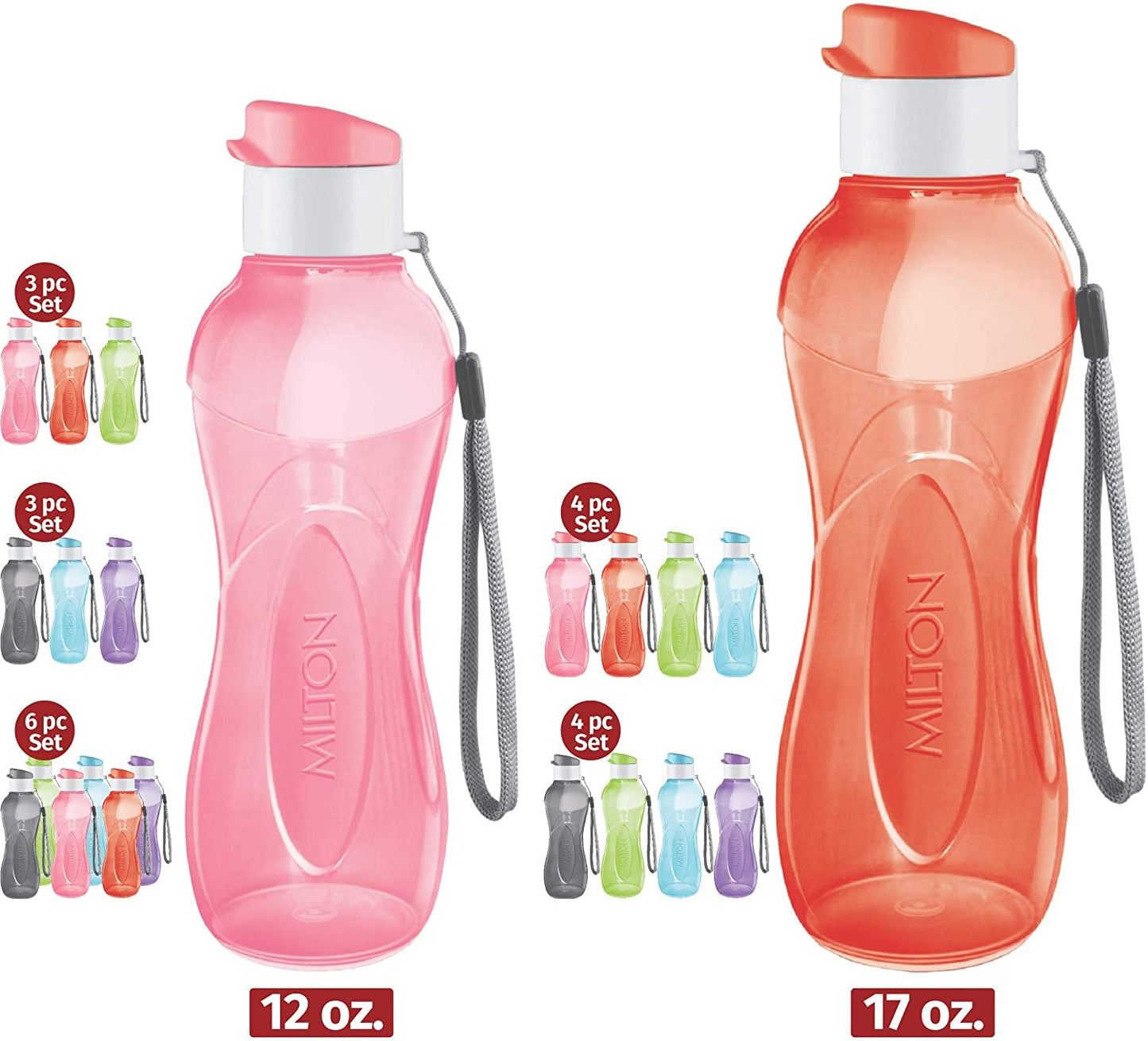 Water Bottle Kids Reusable Leakproof 17 Oz 4-Pack Plastic Wide Mouth Large Big Drink Bottle BPA & Leak Free with Handle Strap Carrier for Cycling Camping Hiking Gym Yoga
