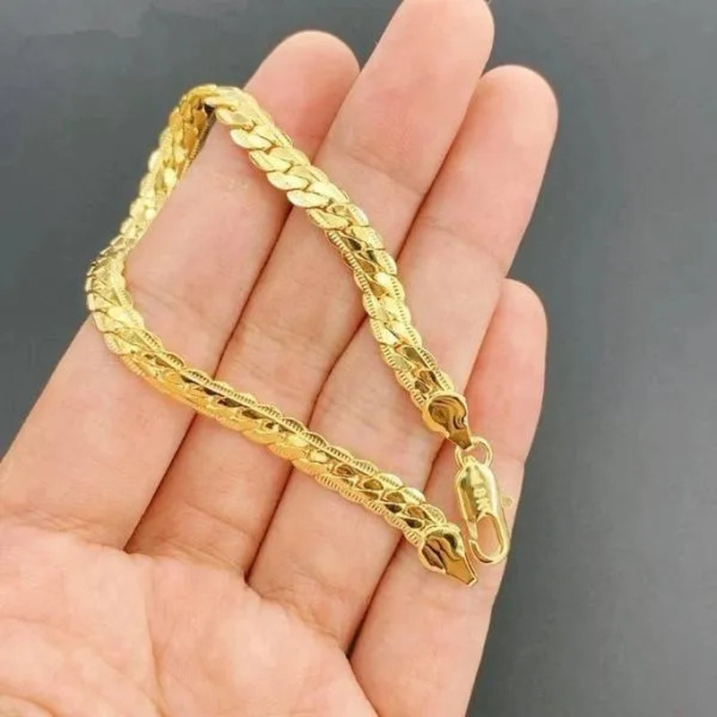 18K Gold/925 Sterling Silver Classic Flat Sideways Chain Bracelets for Women Men'S Fashion Party Wedding Jewelry Gifts