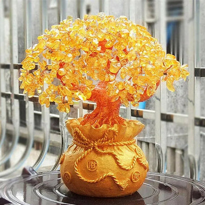 New Lucky Tree Feng Shui Money Fortune Tree Feng Shui Citrine Money Tree Crystal Bonsai Style Money Tree with Wealth Coins for Tabletop Decoration Home Office Store