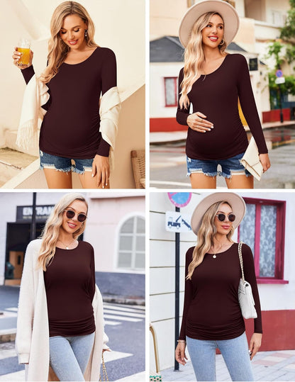 Womens Maternity Shirts Long Sleeve 3 Packs Pregnancy Tee Top Tunic Blouse Casual Mama Clothes S-XXL