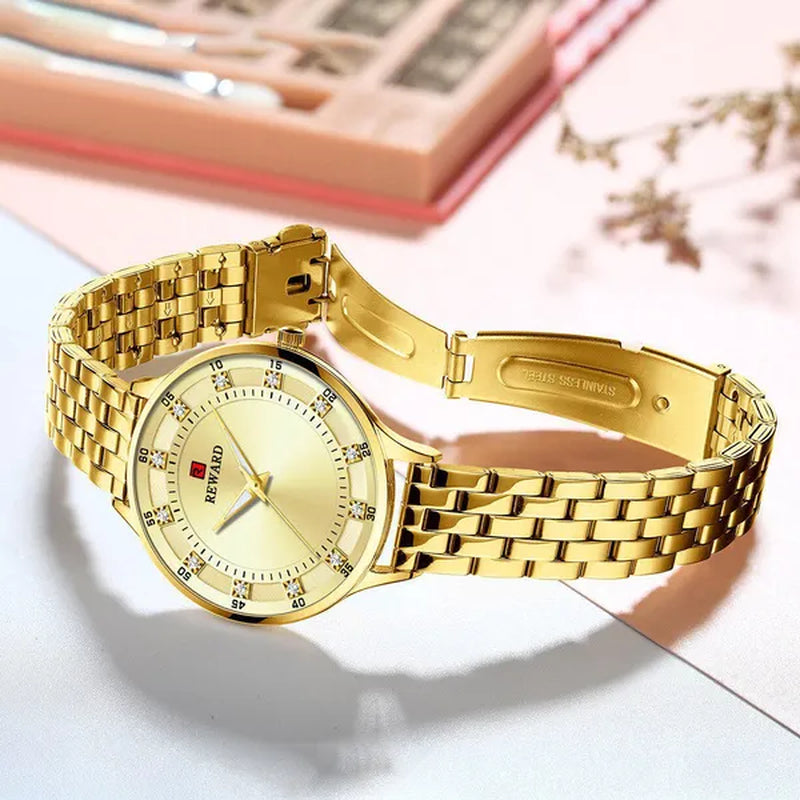 REWARD Fashion Quartz Watch Luxury Waterproof Anti-Scratch Wristwatches Timepiece Stainless Steel Wrist Watches for Women