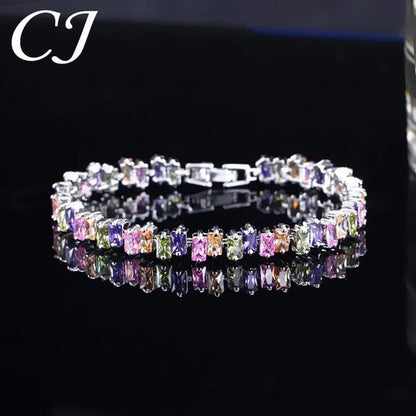 CANDICE High Quality Silver Plating Clear Rectangle CZ Setting Exquisite Women Dinner Party Green Tennis Bracelet Jewelry with Extended Clasp