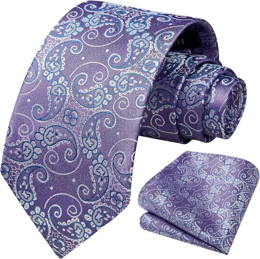 Ties for Men Paisley Tie and Pocket Square Woven Classic Floral Mens Ties Handkerchief Set Wedding Party Necktie