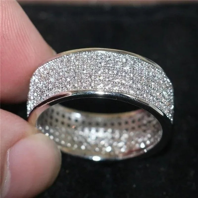 925 Solid Sterling Silver White Sapphire Diamond Wedding Band Sparkling Rings Engagement Anniversary Party Jewelry 3 Color