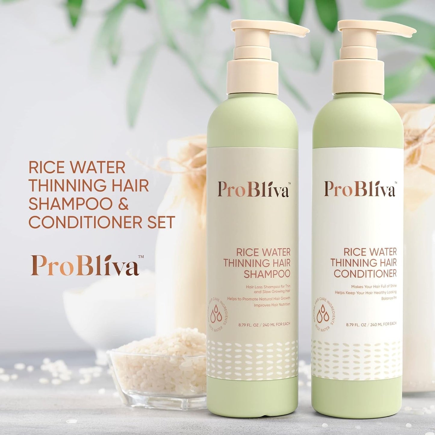 Rice Water Thinning Hair Shampoo & Conditioner - anti Hair Loss - Regrowth & Thickening