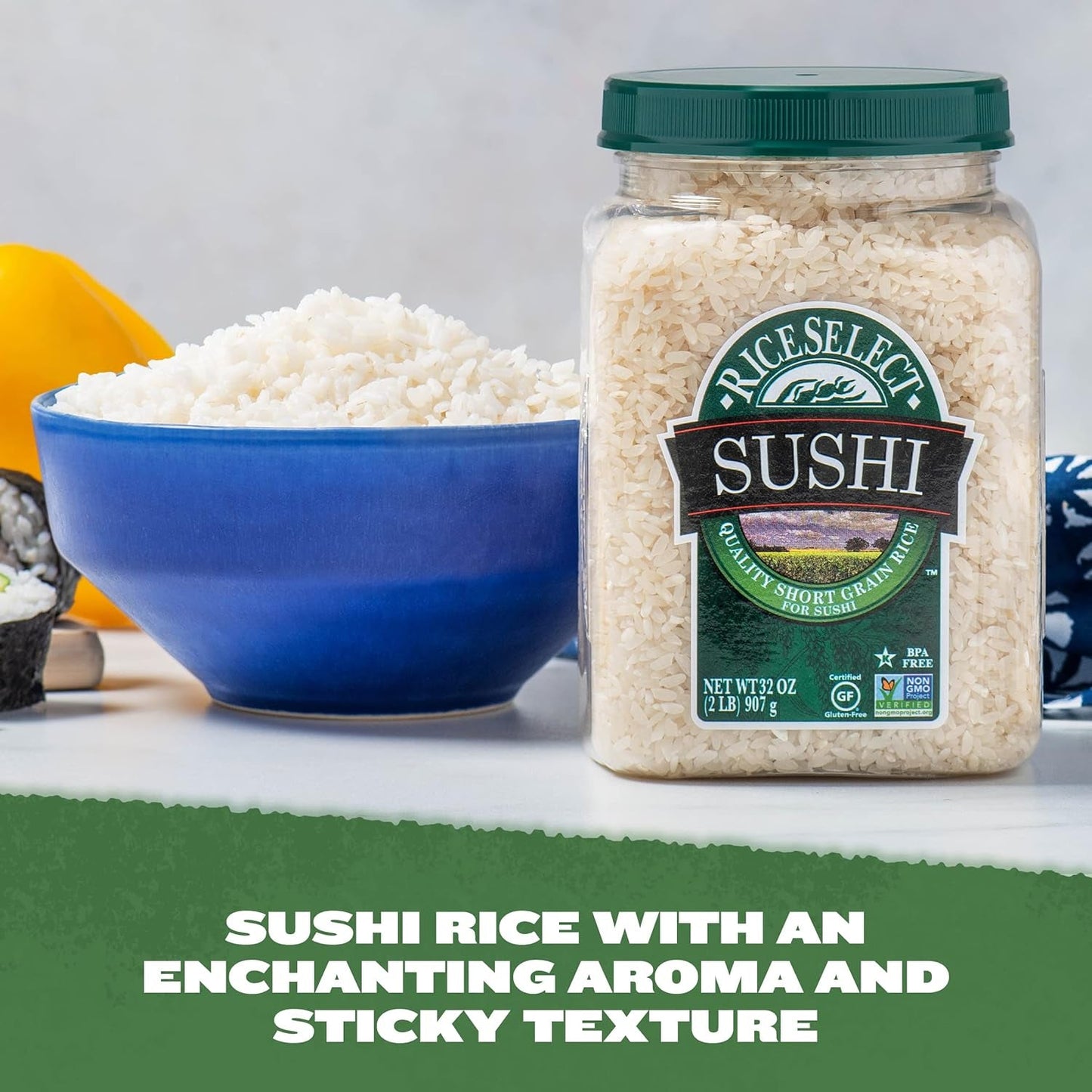 Sushi Rice for Sushi and Japanese Food, Premium Gluten-Free Short-Grain Rice, Non-Gmo, 32-Ounce Jar