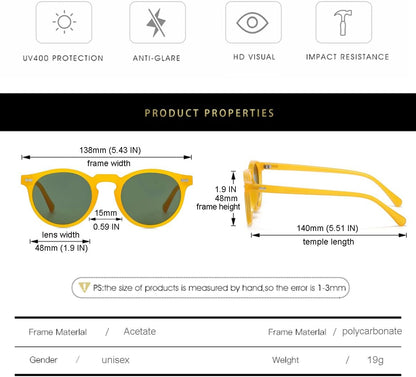 Vintage Polarized Sunglasses for Men round Sunglasses UV400 Protection Retro Hand-Crafted Acetate Frame