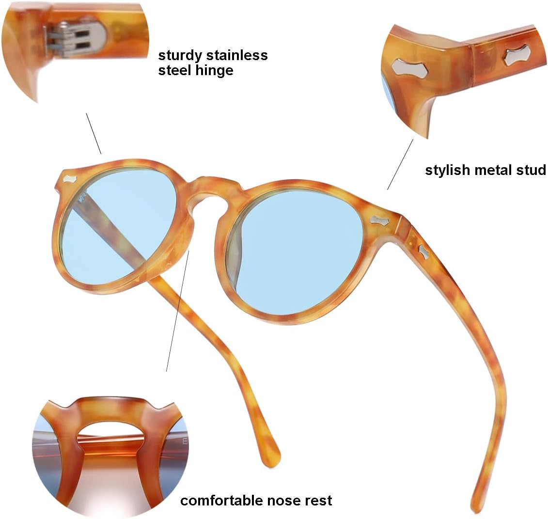 Vintage Polarized Sunglasses for Men round Sunglasses UV400 Protection Retro Hand-Crafted Acetate Frame