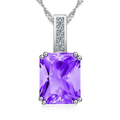 Woman Fashion Jewellery Simplicity Elegant Sapphire/Amethyst/Pink Necklace Silver Banquet Engagement Jewellery Necklace