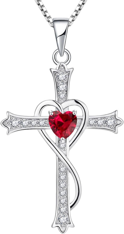 Women'S Heart Cross Necklace 925 Sterling Silver Cubic Zirconia Knot Pendant Crucifix Jewelry for Women
