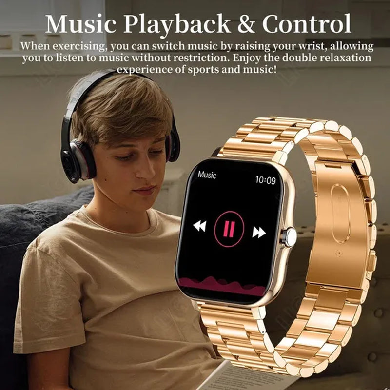 LIGE Smart Watch for Women and Men 1.69" Color Screen Full Touch Fitness Tracker Bluetooth Call Smart Clock Ladies Luxury Gold Smart Watch Relogio Smartwatch