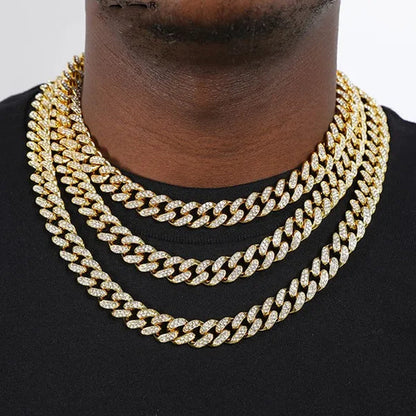 Hip Hop Iced Out Paved Rhinestones 13MM Full Miami Curb Cuban Chain CZ Bling Rapper Necklaces Bracelet Watch for Men Jewelry Set
