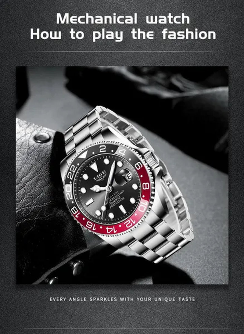 LIGE Military Men's Watch Stainless Steel Band Date Mens Business Male Watches Waterproof Luxuries Men Wrist Watches for Men