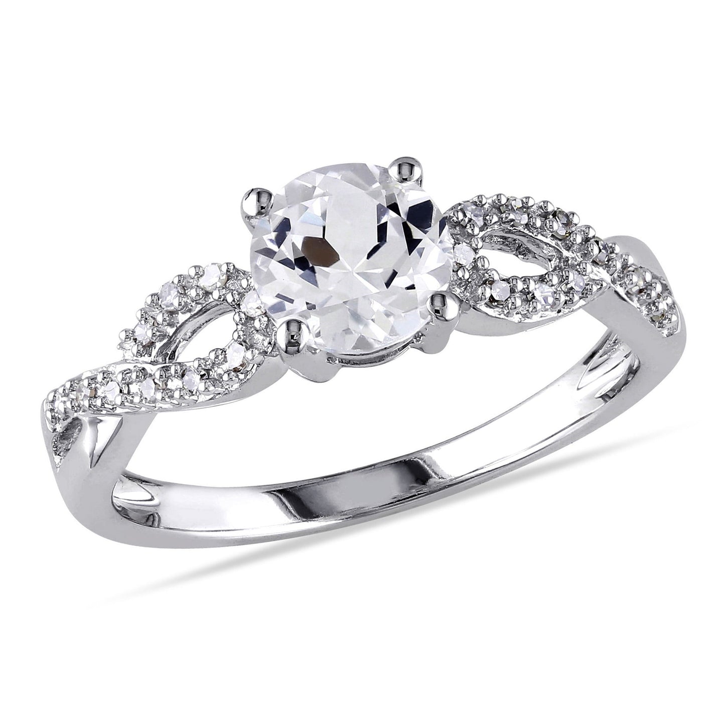 Women'S Engagement Anniversary Bridal 1 CT Created White Sapphire 1/10 CT T.W. Round-Cut Diamond (G-H, I1-I2) 10Kt White Gold Solitaire Ring with Infinity Band with 4/Claw/Shared Prong Setting