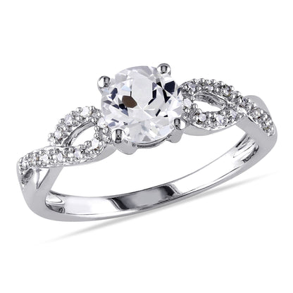 Women'S Engagement Anniversary Bridal 1 CT Created White Sapphire 1/10 CT T.W. Round-Cut Diamond (G-H, I1-I2) 10Kt White Gold Solitaire Ring with Infinity Band with 4/Claw/Shared Prong Setting