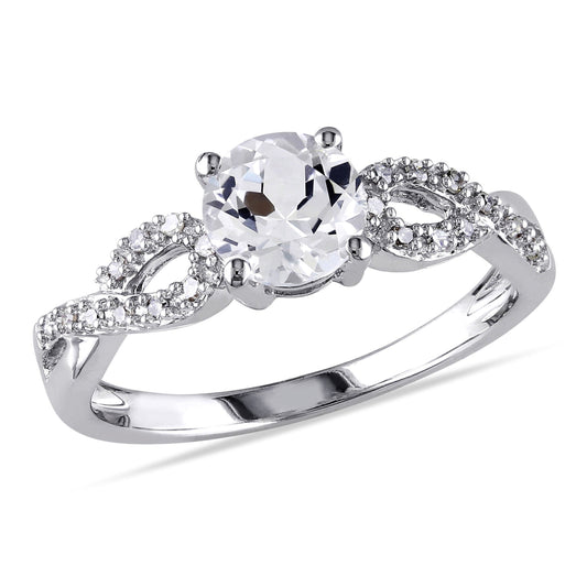 Women'S Engagement Anniversary Bridal 1 CT Created White Sapphire 1/10 CT T.W. Round-Cut Diamond (G-H, I1-I2) 10Kt White Gold Solitaire Ring with Infinity Band with 4/Claw/Shared Prong Setting