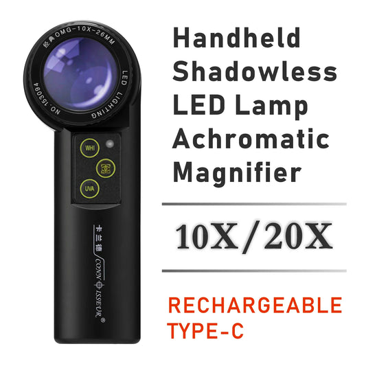 OMS 10X 20X Shadowless LED Handheld Magnifier Achromatic Loupe Antique Diamond Gemstone Jewelry Watch Identification Instruments