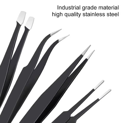 10Pcs/set Precision Anti-Static Tweezers Curved & Straight Stainless Steel ESD Tweezers Set for Industrial Repair Tools
