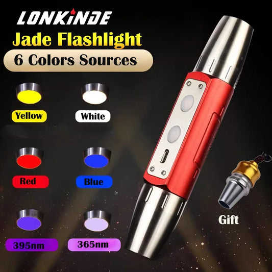 6Colors Expert Jade Identification Torch White/Yellow/Red/Blue/365nm/395nm UV Flashlight Ultraviolet Gems Jewelry Amber Detector