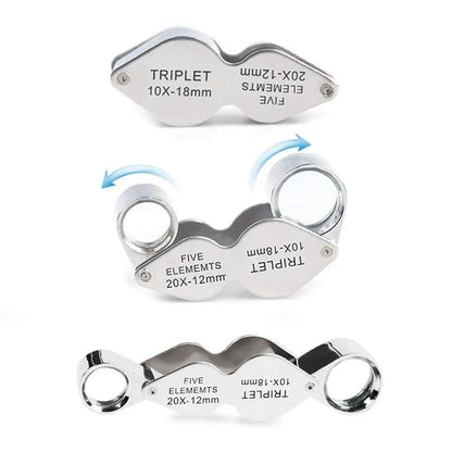 Miniature Magnifying Glass Twin Lens 10x 20x Magnifiers for Jewelrys Gems Stones Stamps Coins Watches Models Magnifier Loupe