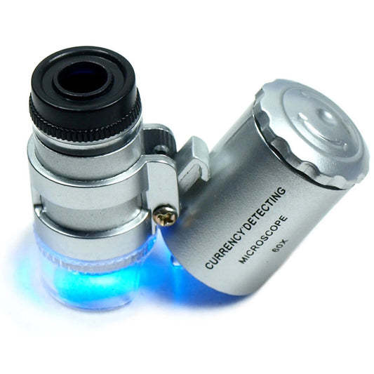 60x Eye Jeweler Loupe with LED UV Light Pocket Magnifying Glass Jeweler Magnifier Adjustable Focus Mini Microscope for Gem Coins