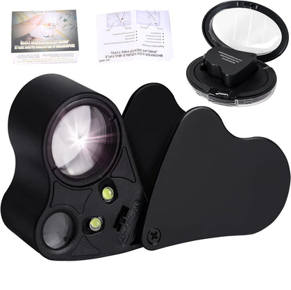 Jewelry Magnifier With Lights 30X 60X Magnification Magnifying Glass Portable Reading Pocket Magnifier Magnifying Loupe