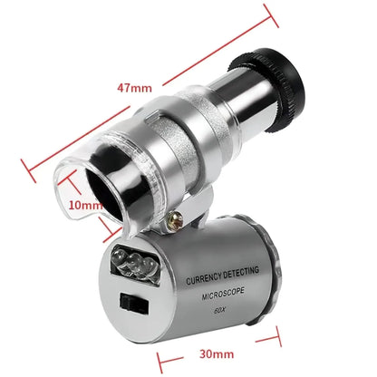 60x Jeweler Eye Loupe with LED UV Light Pocket Magnifying Glass Jeweler Magnifier Adjustable Focus Mini Microscope for Gem Coins