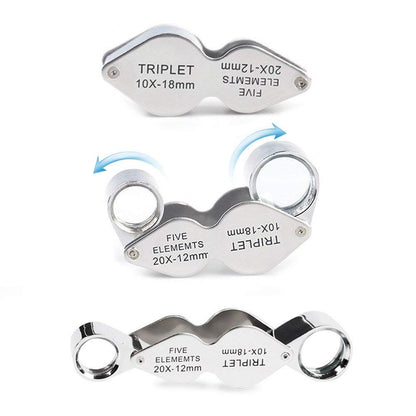 Miniature Magnifying Glass Twin Lens 10x 20x Magnifiers for Jewelrys Gems Stones Stamps Coins Watches Models Magnifier Loupe