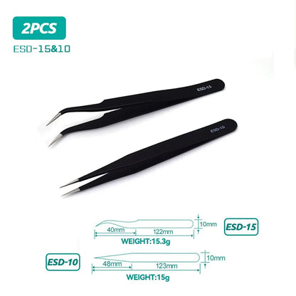 ESD Anti-Static Stainless Steel Tweezers Precision Maintenance Industrial Repair Curved Tool Home Working Model Making Hand Tool
