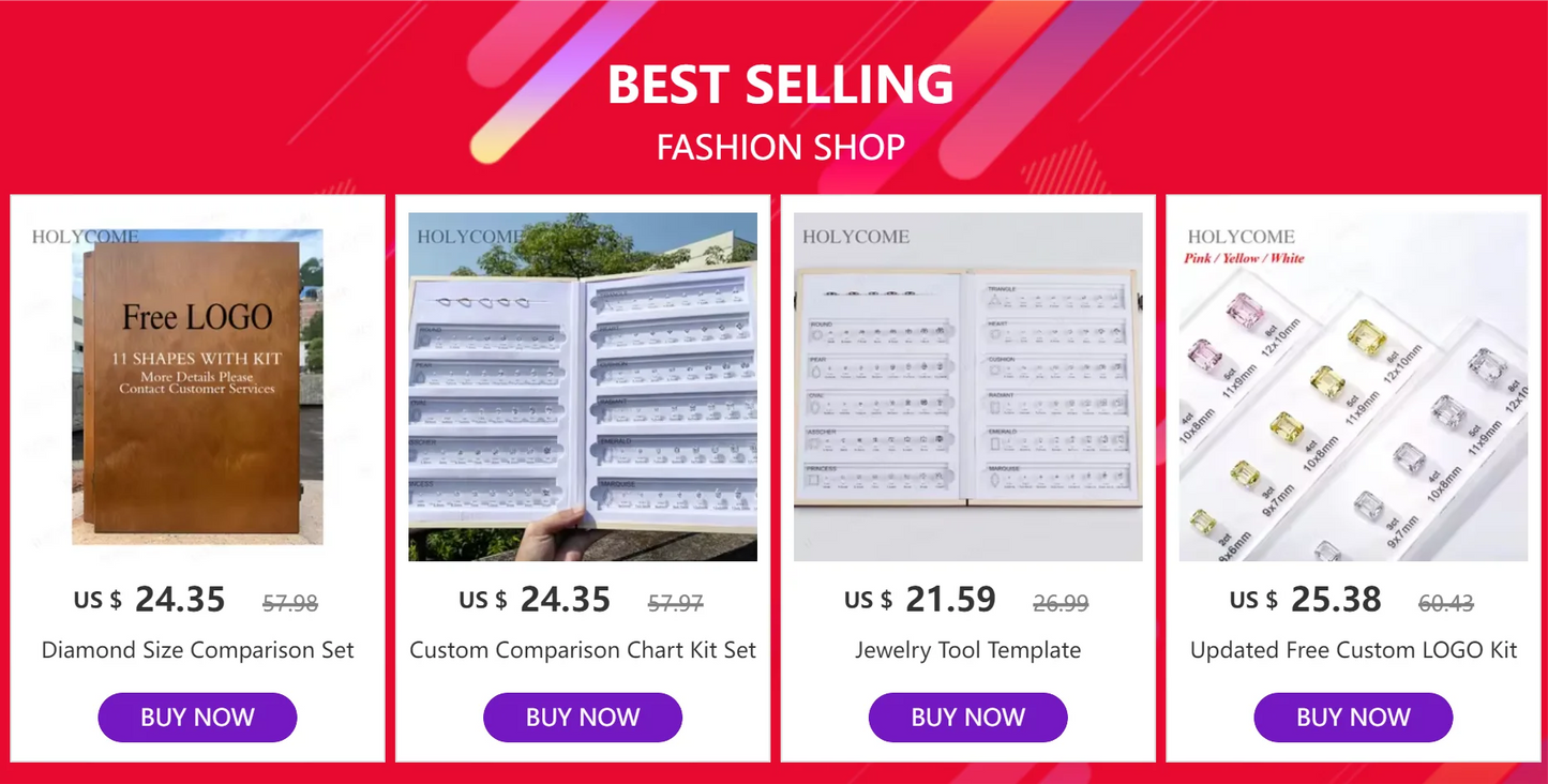 Diamond Size Comparison Set for Jewelry Store High Quality 5A CZ Gemstone Selector 11 Shapes 88 Sizes Carat Range Template Tools