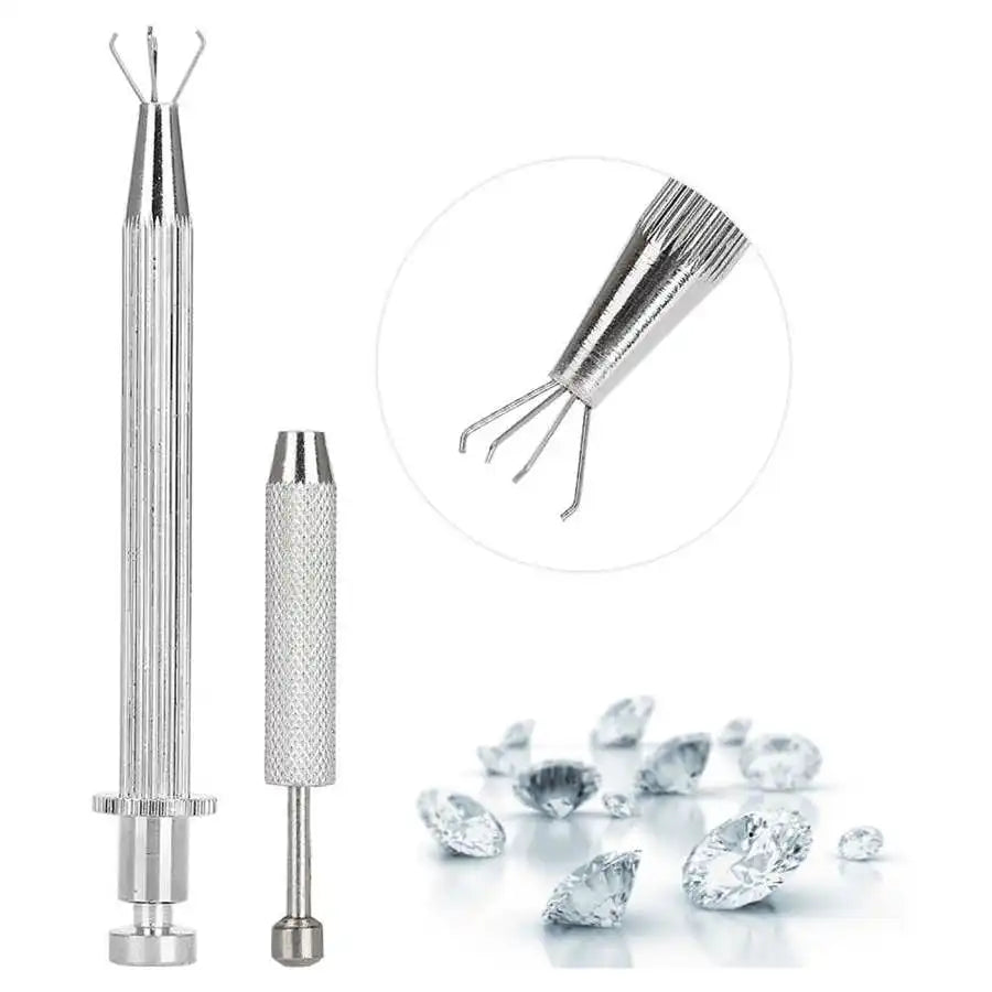 4 Claws Jewelry Beads Holder Pick-up Tool Diamond Gems Prong Holder Tweezer Catcher Grabber Stainless Steel Body Piercing Tools
