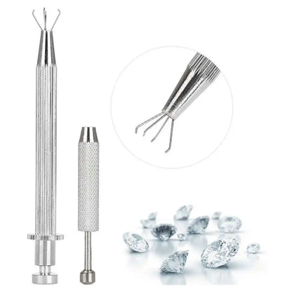 4 Claws Jewelry Beads Holder Pick-up Tool Diamond Gems Prong Holder Tweezer Catcher Grabber Stainless Steel Body Piercing Tools