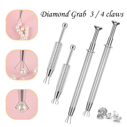 1/4pcs 3/4 Claws Jewelry Gem Beads Holder Pick-up Tool Diamonds Gemstones Stone Prong Holder Tweezers Catcher Grabbers
