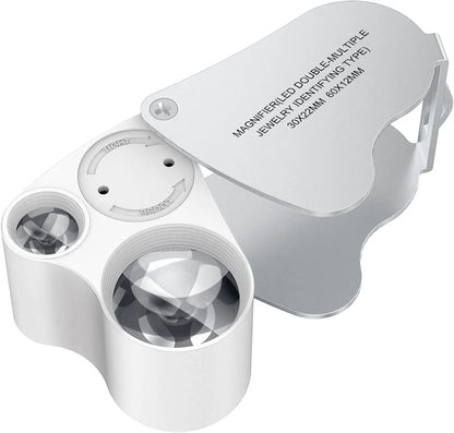 Jewelry Magnifier With Lights 30X 60X Magnification Magnifying Glass Portable Reading Pocket Magnifier Magnifying Loupe