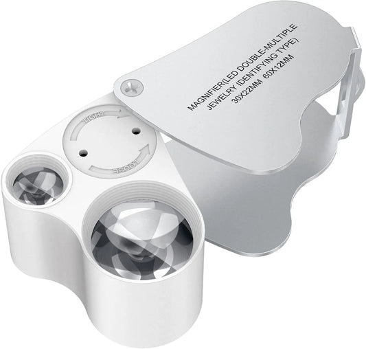 Jewelry Magnifier With Lights 30X 60X Magnification Magnifying Glass Portable Reading Pocket Magnifier Magnifying Loupe