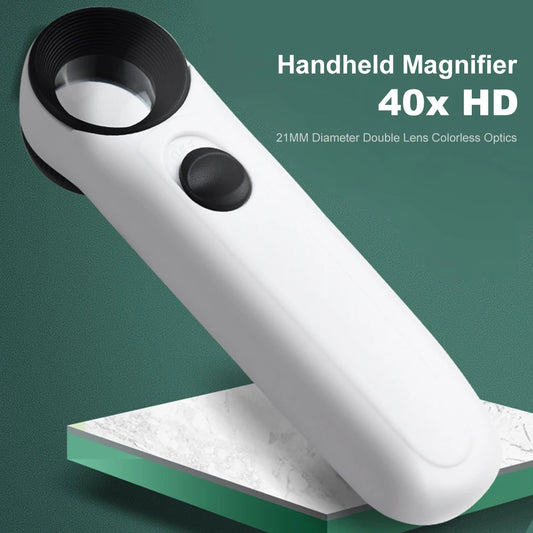 40X Handheld Magnifier HD Magnifying Glass with 2 LED Lights Jeweler Eye Jewelers Loupe for Identification Jewelry Diamond Jade