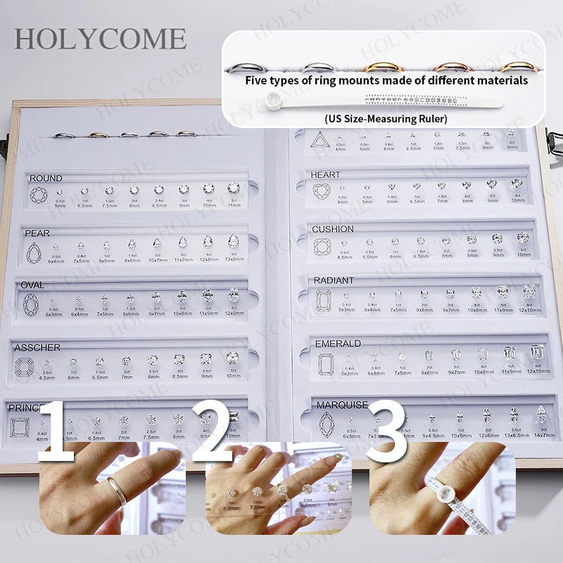 Diamond Size Comparison Set for Jewelry Store High Quality 5A CZ Gemstone Selector 11 Shapes 88 Sizes Carat Range Template Tools
