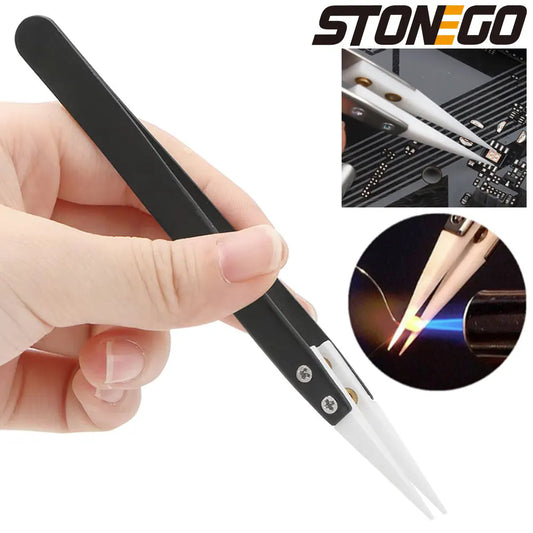 STONEGO Ceramic Tweezers, High-Temperature Resistant, Acid and Alkali Corrosion Resistant, Insulated Clamping Tool
