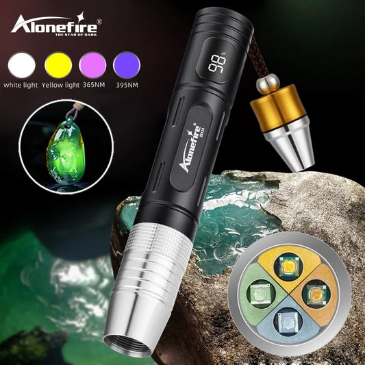 4-In-1 Jade Detector Light UV 365nm Rechargeable Emerald Jewelry Gems Amber Identification Flashlight Ultraviolet LED Torch Lamp
