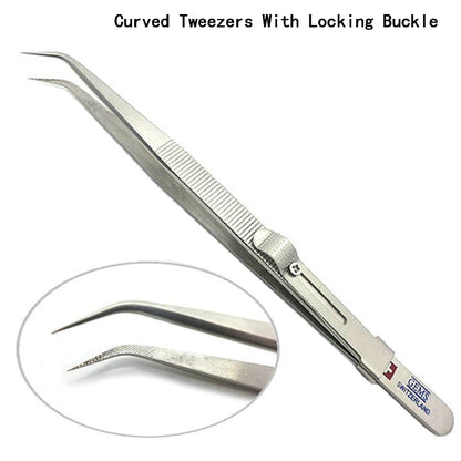 Extra Long Stainless Steel Diamond Curved Tip Tweezers for Stone Gems Rhinestones Acrylic Picking Tool & Making Jewelry Craft