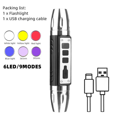 6-in-1 White Yellow UV 365nm/395nm LED LCD Flashlight USB charging Jewelry Jade Stone Pet Stains Marker Ore Money Scorpion Light