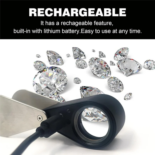 -A89Z 30X Jewelers Loupe Magnifier USB Rechargeable With UV & LED Lights, Four Types Of Light For Gemstone, Coins, Stamps