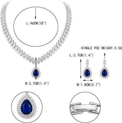 Women'S CZ Marquise-Shaped Leaf Teardrop Pendant Necklace Earrings Set Silver-Tone