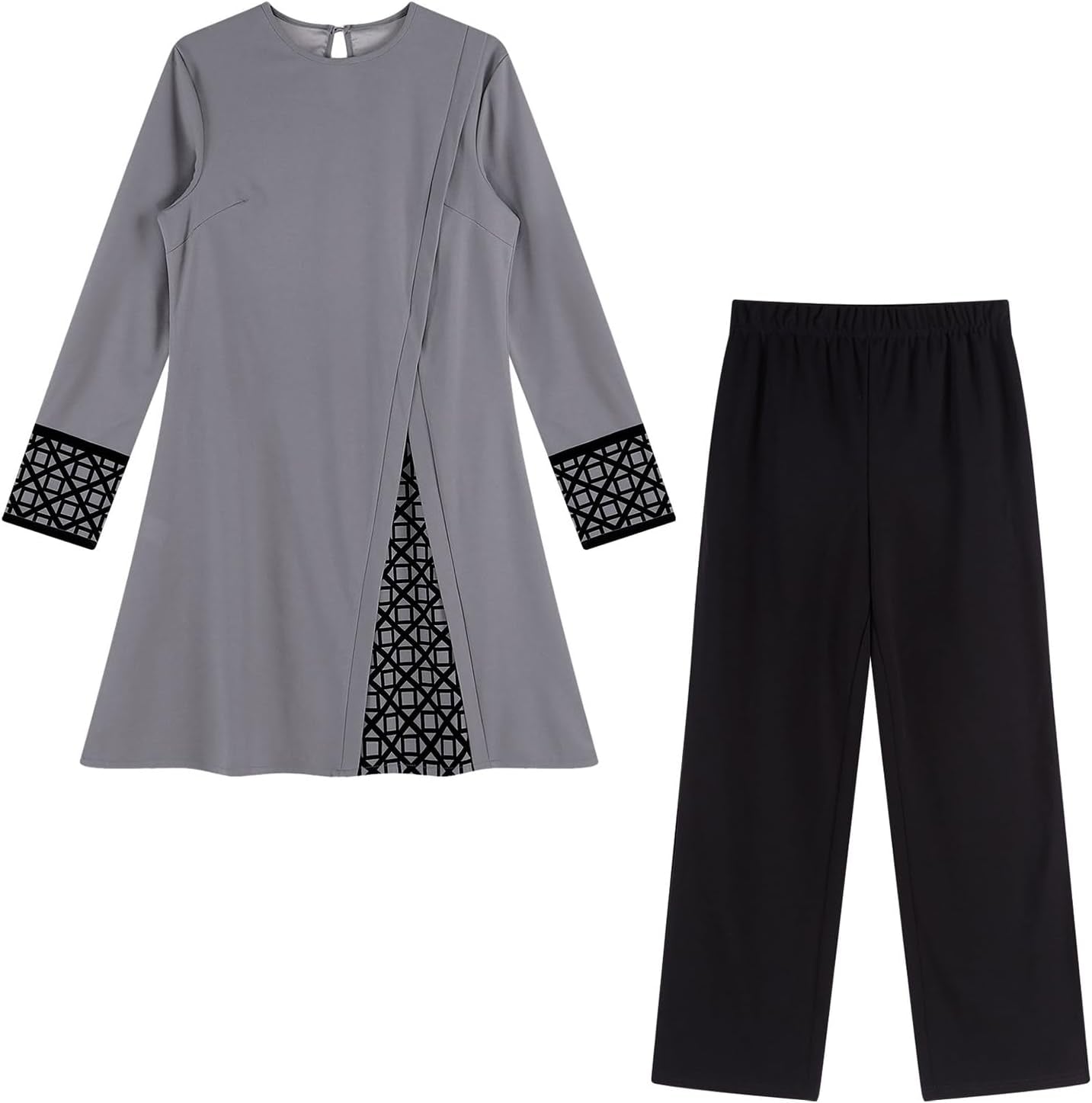 Womens Muslim Abaya 2-Piece Suits Long Sleeve Robe with Pants Outfit Islamic Prayer Clothes Sets