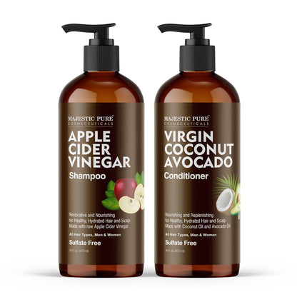 Apple Cider Vinegar Shampoo and Avocado Coconut Conditioner Set - Restores Shine & Reduces Itchy Scalp, Dandruff & Frizz - Sulfate Free, for All Hair Types, Men and Women - 2 X 16 Fl Oz