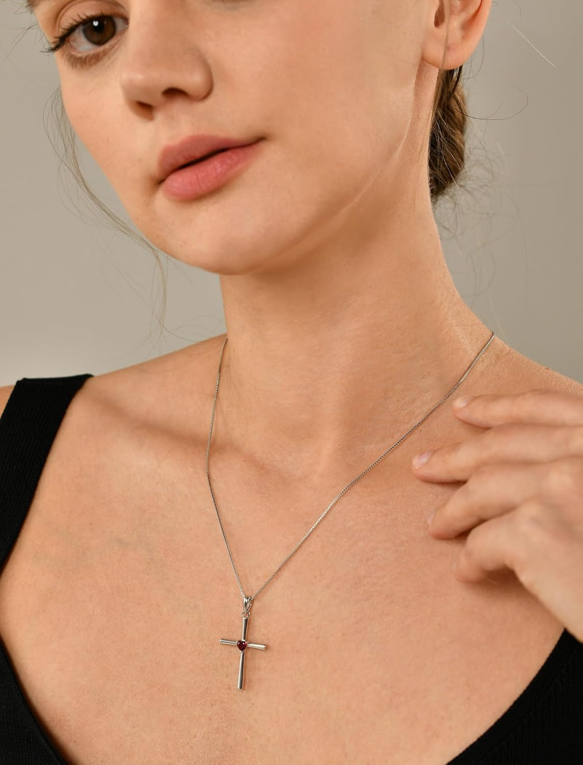 Women'S Cross Necklace 925 Sterling Silver Crucifix Pendant Heart Cut Birthstone Criss Jewelry