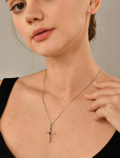 Women'S Cross Necklace 925 Sterling Silver Crucifix Pendant Heart Cut Birthstone Criss Jewelry