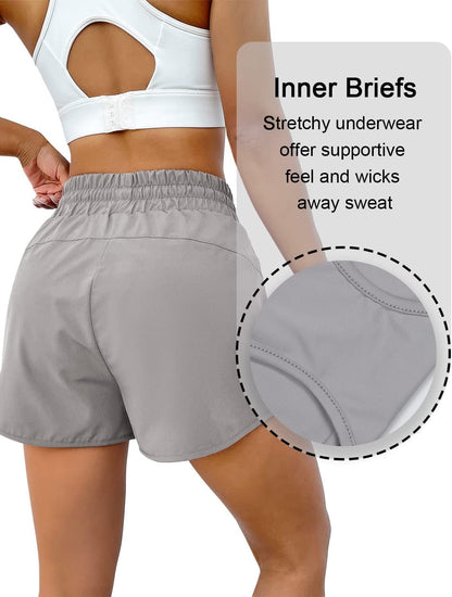 Women'S Running Shorts High Waisted Athletic Shorts Summer Gym Workout Short with Zipper Pockets