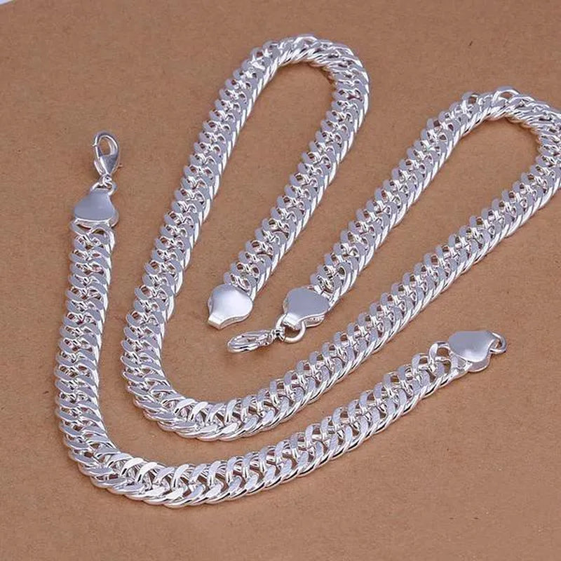 NEW! Exquisite Men Solid Heavy 925 Sterling Silver Smooth Necklace Bracelet Curb Chain Jewelry