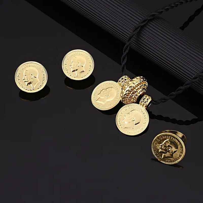 Ethiopian Coin Cross Pendant Necklace Earring Ring Set Jewelry 22K Gold Plated African Wedding Bride Jewelry